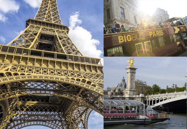 Boka en kombobiljett, buss, båt och Eiffeltornet Paris